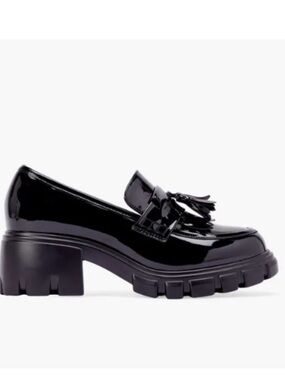 JustFab JF Sofia Faux Patent Black Leather Oxford Loafers Women's Size 7.5